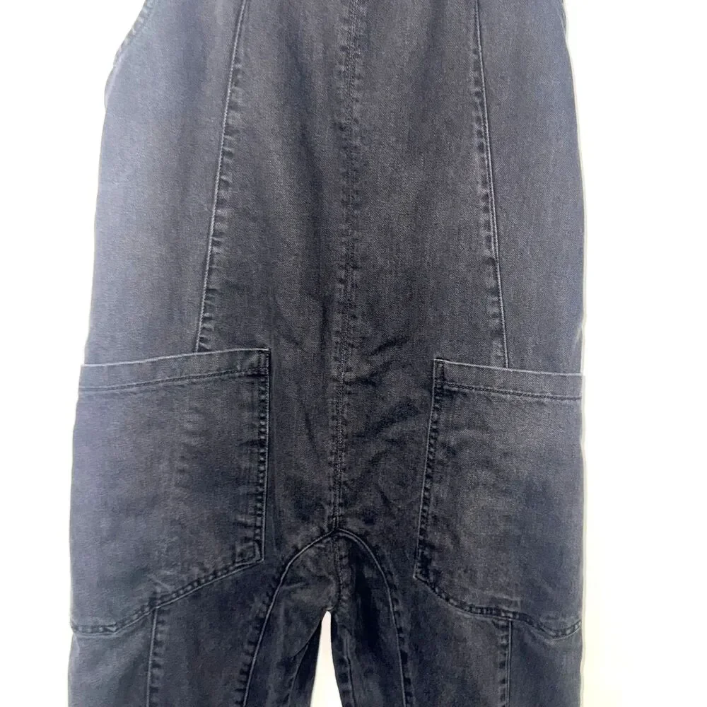 Free People We The Free High Roller Denim Overalls - Mineral Black S